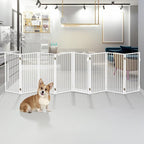 Metal Freestanding Dog Gates with Door for Outdoor Indoor,160'' Extra Wide 36'' Tall Free Standing Dog Gate for Doorways,Large Openings,Deck,Yard,Porch,Foldable Pet Fence (White,8 Panels)