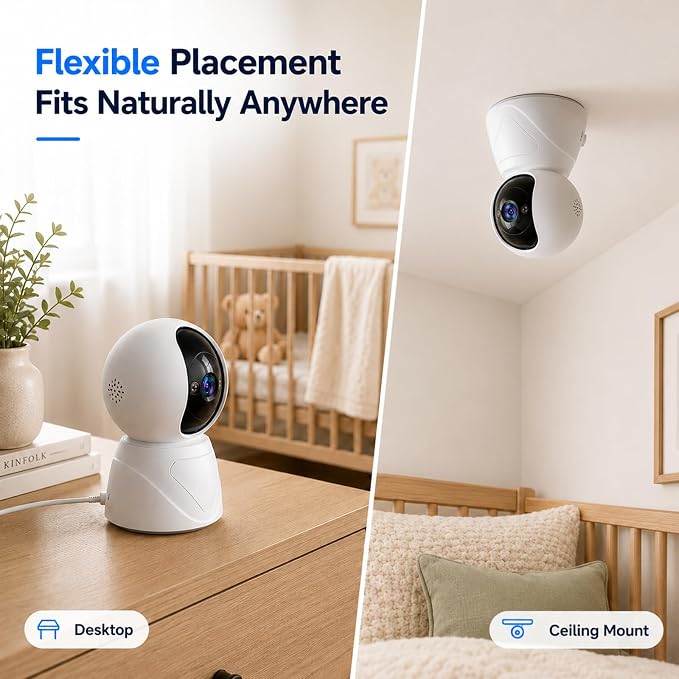 2K Indoor Security Camera, 5GHz Baby Monitor for Home, Pan Tilt | Dog Camera, 5GHz/2.4GHz WiFi, 355° Pan Tilt, Auto Tracking, 3X Zoom, Color Night Vision, Two-Way Audio, SD/Cloud