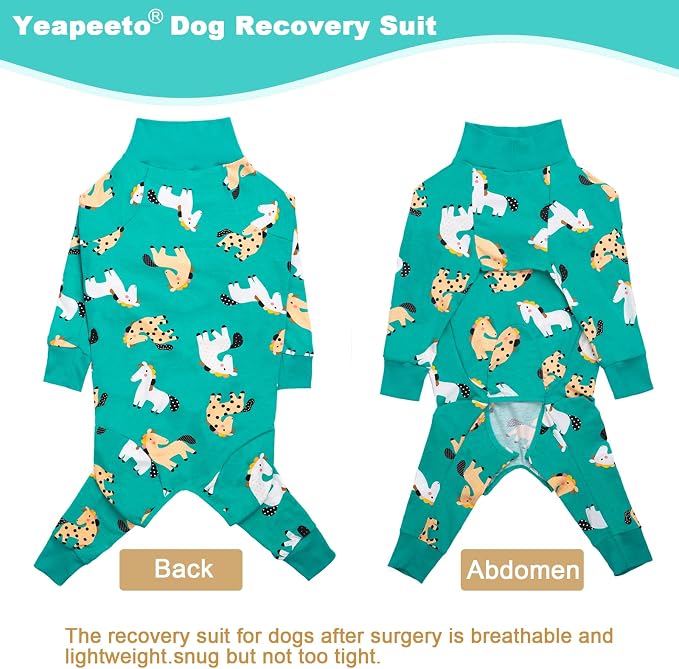 Dog Recovery Suit After Surgery Female Male, Medium Large Dog Neuter Shirt Cone Alternatives Prevent Licking Surgical Onesies (Green Pony, 7XL)