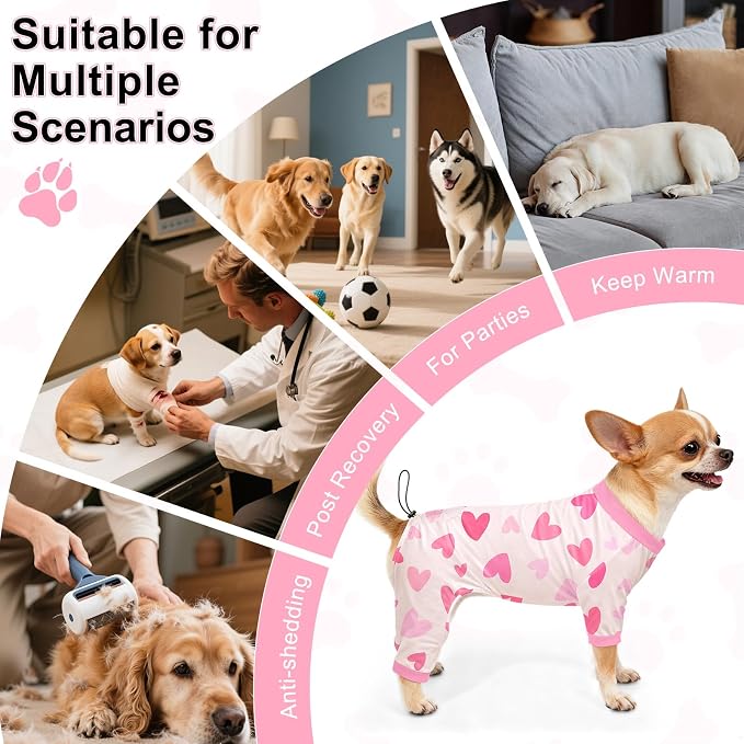 Bienbee Dog Pajamas, 4 Pack Adjustable Onesies for Small to Large Dogs XS | Dog Shedding Suit with Soft Fabric, Breathable & Stretchy, and Adjustable Back Length for Sleeping Lounging and Daily Use