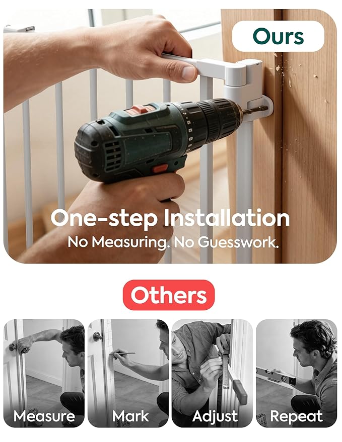Babelio Removable & No Bottom Bar Baby Gate, 35.5-55" Hardware Mounted (Drill Needed)| Wide Walk-Thru| Auto-Close Safety Dog/Pet Gate for Stairs & Doorways (White, 35.5-55" W, 30" H) | Hardware Mounted (Drill Needed)| Wide Walk-Thru| Auto-Close Safety ...