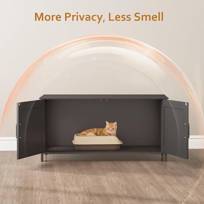 Homhedy 39.4" L Cat Litter Box Enclosure with Barn Door, Black | Wooden Cat Washroom Furniture, Cat House, Pet Storage Cabinet, Dog-Proof, Fit Most of Litter Box, Farmhouse Style