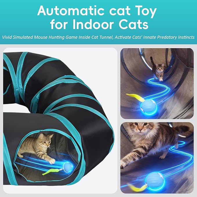 Automatic Cat Toy, Motion Activated Interactive Cat Toy Ball with Cat Tunnel, Hide and Seek Puzzle Game for Indoor Cats Kittens, Interactive Cat Toy to Relieve Boredom