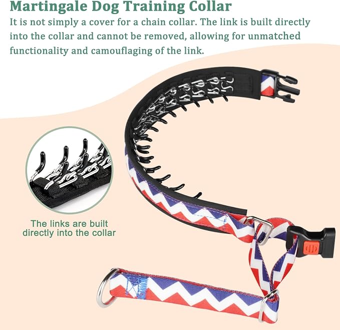 Mayerzon No Pull Dog Prong Collar Martingale, Personalized Pinch Collar | with Geometric Patterns for Large Medium Small Dogs for Walking Training Festival, Easy to Use(Ethnic Red, M)