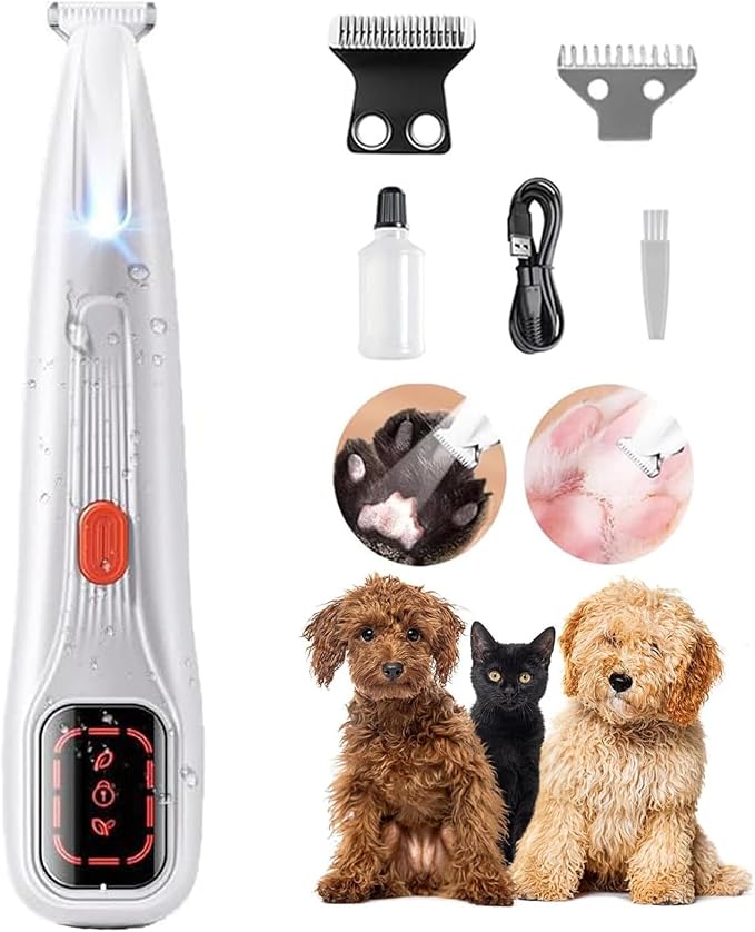 2026 New Pet Precision Trimmer, Dog Paw Trimmer with LED Light, Ultra Quiet | IP68 Waterproof, Dual-Speed Motor, Suit for Trimming Paw, Ear, Face, Butt, Eyebrows, USB Rechageble