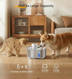 Stainless Steel Cat Water Fountain, 186fl.oz/1.45Gal Cordless Dog Fountain | Wireless Pet Fountain; 5000mAh Battery; Indoor; Triple Water Modes; 25 dB Ultra-Quiet
