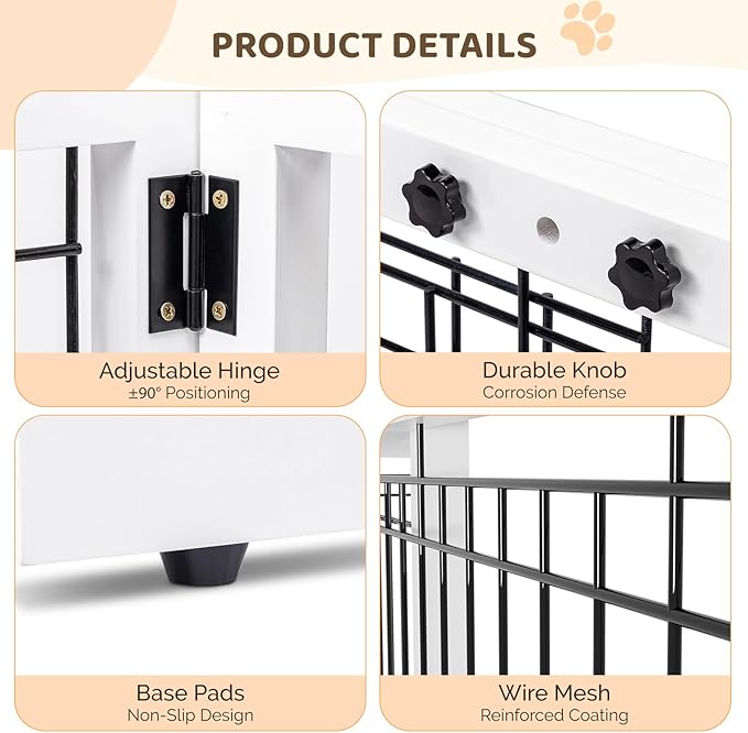 Bonnlo Free Standing Dog Gate, 37" - 68" Wide Pet Gate for Fireplace Stairs Doorways, Wooden Adjustable Pet Fence Indoor, Christmas Tree Gate (White)