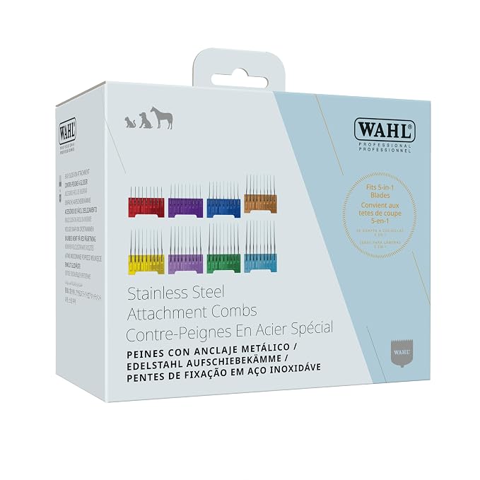 Wahl Professional Animal 5-in-1 Stainless Steel Comb Set, Multicolor 1 | 8 Color-Coded Cutting Lengths, Compatible with Arco, Motiva2, Bravura2, Bravura, and Chromado Clippers