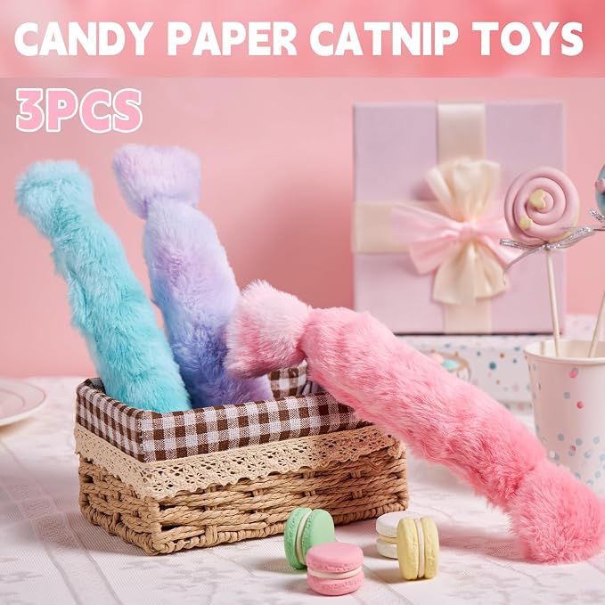 Cat Kicker Toy 3Pcs, Candy Shape Catnip Toys for Cats | Catnip Toys with Crinkle Paper. Indoor Kitten Toy Kicker Pillows.