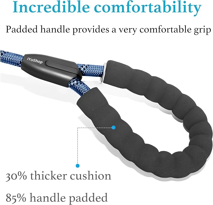 iYoShop Dual Dog Leash - 360° Swivel, No Tangle Walking Leash with Shock Absorbing Bungee for Two Dogs (Large, 25-150 lbs, True Navy)