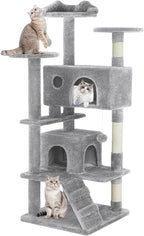 54 Inch Cat Tree Tower with Sisal Scratching Posts | Multi-Level Cat Tower with Climbing Ladder, Play Toy Balls House for Indoor Cats, Light Grey
