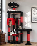 Globlazer Extra Large Platform Gothic Cat Tree, 65in Tall Sturdy Goth Cat Tower for Multiple Indoor Cats, Big Cat Tree for Large Cat with 3 Enlarged Perches, 6 Scratching Posts, Condo, S65, Red Black