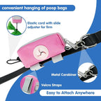 Dog Poop Bag Holder for Leash, Large-Capacity Canvas Pouch, Pink | Holds one bag roll, keys, treats, and small essentials with quick access, secure straps, and water-resistant canvas