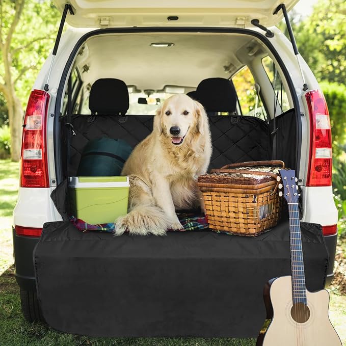 F-color SUV Cargo Liner for Dogs - Trunk Cover with Bumper Flap Protector | Waterproof Pet Cargo Cover with Side Flaps, Non-Slip Trunk Mat, Rear Dog Car Seat Cover Prevents Scratches Pet Hair Mud Dirt