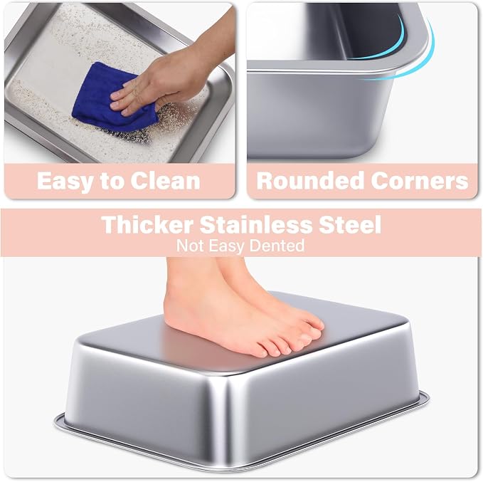 Stainless Steel Litter Box for Kitten, Small Litter Box 2 Pack | 15.7"×11.8"×4",Easy Entry, Non Odor, Easy to Clean, Metal Litterbox for Cat, Rabbit