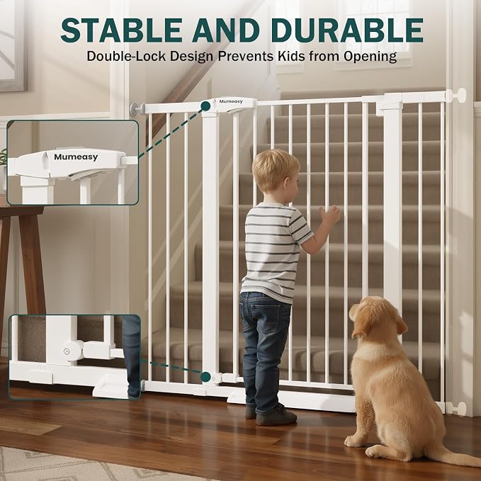 Mumeasy 36" Tall Dog Gate, Auto Close Baby Gate for Stairs & Doorways | Extra tall design, prevents climbing, one hand operation, sturdy metal frame, for dogs pets babies toddlers