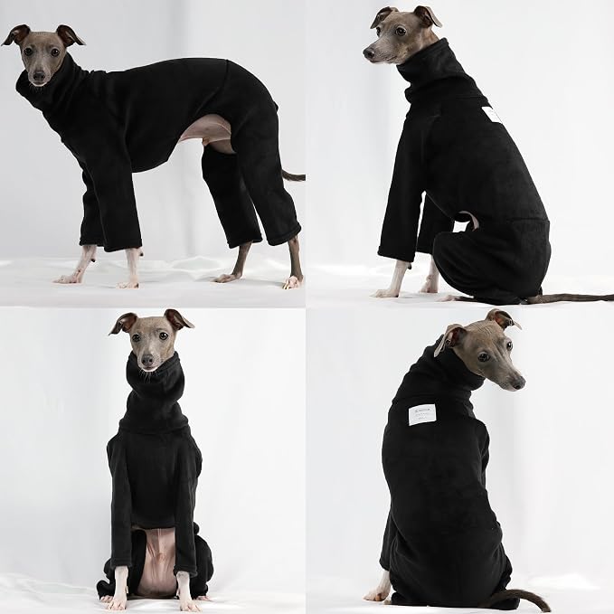 D Doggy Star Italian Greyhound Clothes Sweater Fleece Basic Onesie Whippet for Dog Turtleneck Outfits Coat (XL,FLCE Black)