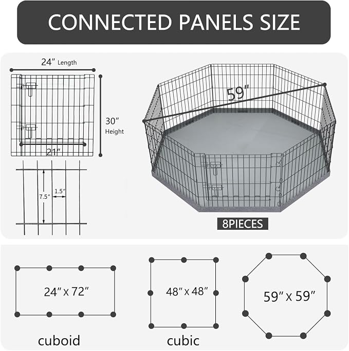 PETIME Foldable Metal Dog Exercise Pen/Pet Puppy Playpen Kennels Yard Fence Indoor/Outdoor 8 Panel 24" W x 30" H with Bottom Pad (with Bottom pad, 8 Panels 30" H)