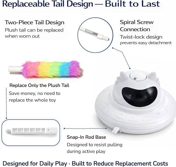 Interactive Cat Toy for Indoor Cats, Rechargeable 3-in-1 Hide and Seek Cat Toy with Spinning Butterfly & Plush Tail, Ultra-Quiet Touch Activated Self Play Cat Exercise Toy for Adult Cats & Kittens | Touch Activated, Spinning Butterfly, Plush Tail, Ultr...
