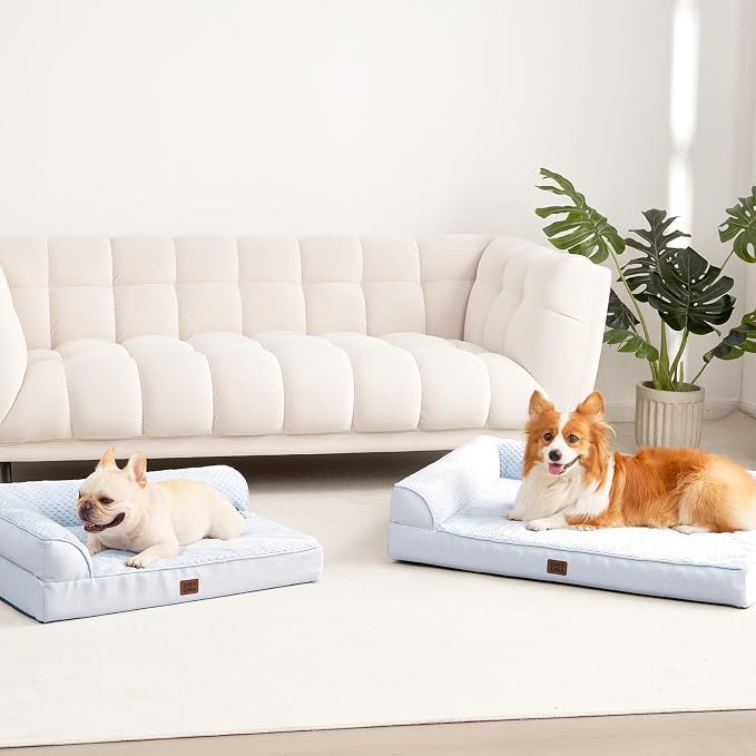 EHEYCIGA Memory Foam Dog Bed Large Size Dogs, Orthopedic Dog Bed Large with Washable Removable Cover, Waterproof Pet Sofa Couch with Nonskid Bottom, 36x27x6, Washblue