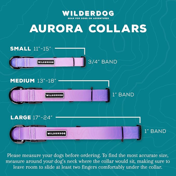Wilderdog Waterproof Dog Collar - Repels Water & Dirt - Large 17"-24" - Aurora