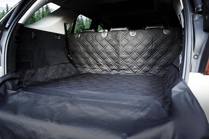 Bulldogology SUV Cargo Liner for Dogs 55"x106" Heavy Duty Pet Trunk Cargo Cover - Dog Car Seat Cover Waterproof Nonslip - Dog Hair, Muddy Paws, Scratches Cover Protector for Cars Vans (X-Large, Black)
