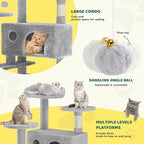 54 Inch Cat Tree Tower with Sisal Scratching Posts | Multi-Level Cat Tower with Climbing Ladder, Play Toy Balls House for Indoor Cats, Light Grey