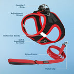 Best Pet Supplies Voyager Step-in Air All Weather Mesh Harness and Reflective Dog 5ft Leash Combo with Neoprene Handle, for Small, Medium and Large Breed Puppies - Red Trim, X-Small