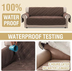 H.VERSAILTEX 100% Waterproof Sofa Covers for 3 Cushion Couch Modern Sofa Cover for Dogs XL Couch Covers for Oversized Sofa with Elastic Straps (Oversized Sofa, Brown/Beige)