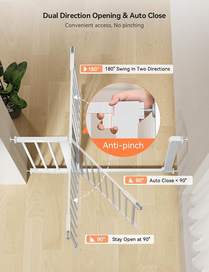 COMOMY 30" Tall Baby Gate for Stairs Doorways, Fits Openings 29.5" to 51.6" Wide, Auto Close Extra Wide Dog Gate for House, Pressure Mounted Easy Walk Through Pet Gate with Door, White | Auto Close Extra Wide Dog Gate for House, Pressure Mounted Easy W...