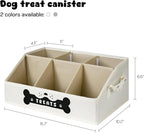 Dog Treat Container, Dogs Storage Organizer with Removable Dividers, Collapsible Dogs Treat Holder for Countertop, Trapezoid Pet Treats Containers, Dog Toy Basket with PU Handles, Medium, Beige