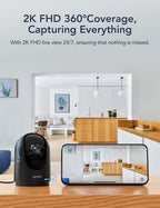 GNCC 2K Indoor Security Camera with Motion Detection, 2.4G WiFi, 1Pack | Motion Detection, Baby/Pet Camera with Phone App, Night Vision, 2-Way Audio, TF/Cloud Storage, Works with Alexa & Google Home