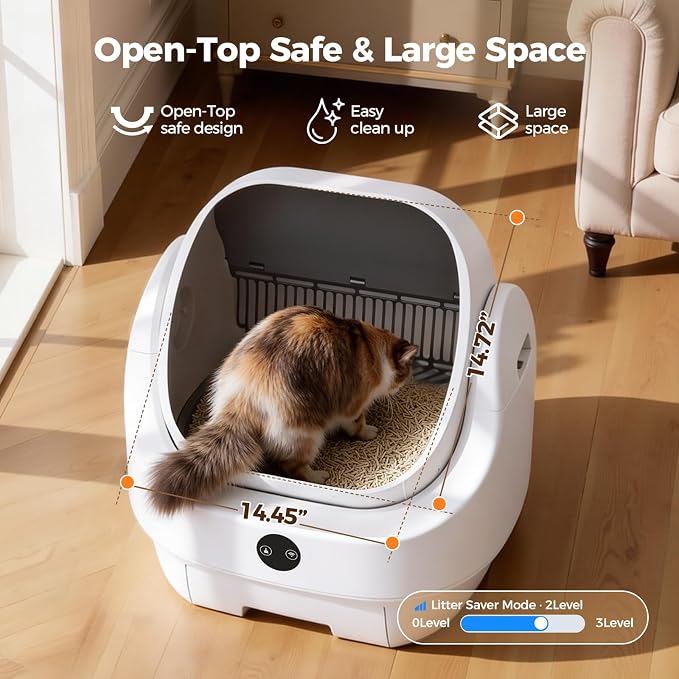Open-Top Automatic Litter Box, Odor Control, Ready to Use, Self Cleaning | Litter Box, Large Capacity with APP Control and Safety Sensor, Ellenpent, with Trash Bags/Waterproof Mat/Litter Mat