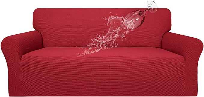 Easy-Going 100% Waterproof Couch Cover, 3 Cushion Couch Slipcover for Sofa | Leakproof Sofa Cover, Stretch Jacquard Furniture Protector Against Stain Spill from Kids, Pets, Dog (Sofa, Christmas Red)