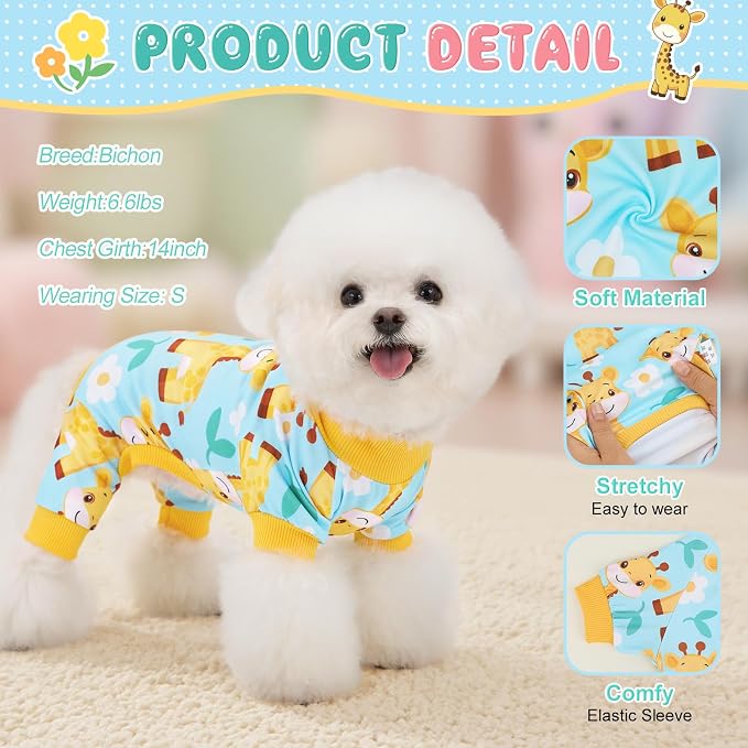 XPUDAC 4 Pieces Dog Pajamas for Small Medium Sized Dogs Stretchable Dog Pjs Soft Puppy Clothes Boy Girl Cats Pet Outfits, XL