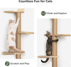 FUKUMARU Wall-Mounted Cat Tree for Small & Medium Cats | 5-Tier Tall, Scratching Post, Indoor Cat Wall Shelves, Climbing Tower, For Climbing, Scratching & Lookout