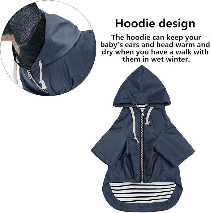 Dog Raincoat rain Jacket Raincoat Dogs Waterproof Small Medium Breeds Zip Closure Storage Pocket Harness Hole Blue M