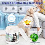 Pet Teeth Cleaning Finger Wipes for Dogs & Cats, Dog Dental Wipes for Removing Plaque and Tartar Buildup, No-Rinse Disposable Gentle Cleaning & Gum Care Pet Wipes, 50 Counts