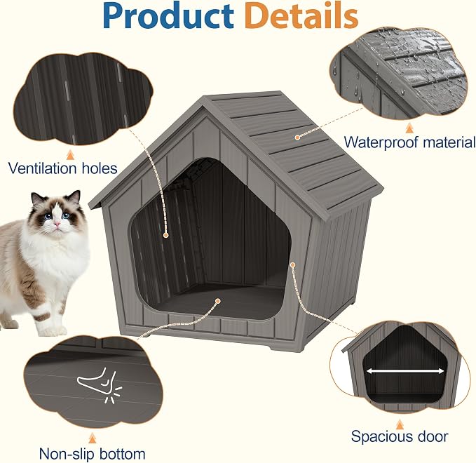 Cat Litter Box Enclosure, Resin Enclosed Litter Box Furniture with Air Holes, Outdoor Cat House Weatherproof, Wide Opening Design for Easy Cleaning, Grey
