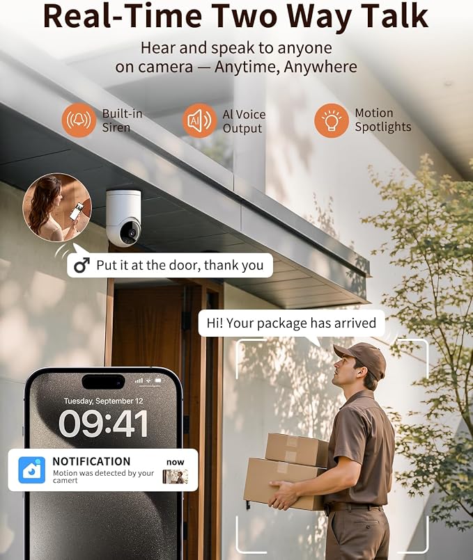 𝟐𝐊 Indoor Cameras for Home Security, Auto tracking,5G & 2.4G WiFi Security Camera for Baby Pet Dog Cat Nanny,AI Voice Output,Instant Alert,Night Vision,24/7 Local Recording, IP65, Work with Alexa,2P
