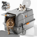24″Lx16″Wx15″H Non-Stick Stainless Steel Litter Box with Lid, No-Mess Odor Control Anti-Leak Cat Litter Box, 3-in-1 Fully Enclosed High-Sided Litterbox with Flip Top (Gray)
