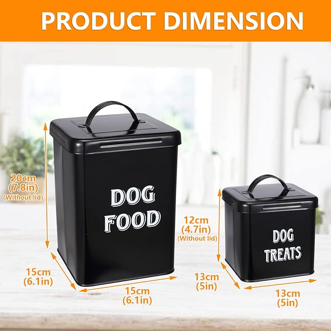 Morezi Dog Food Storage Container Farmhouse Pet Food Treats Holder with Lid and Scoop, Perfect Sturdy Canister Tins for Kitchen Countertop, Shelf, Great Gift for Pet Owners, 5 lbs Capacity - Black