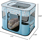 XRG Foldable Pet Playpen,Indoor Cat cage Puppy Crates M(31.5"x23.6"x21.7") | Portable Cat Kennel with Upgrade Breathable Mesh，Sturdy Kitten Playpen Indoor & Outdoor for Rabbit or Small Animals，Bule