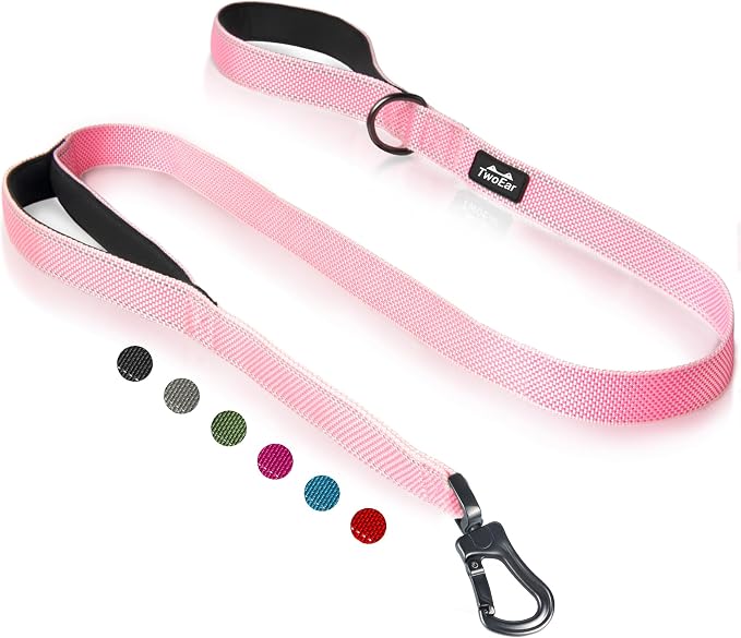 Twoear 6FT 1IN Heavy Duty Dog Leash for Large Dogs with 2 Padded Handles | Traffic Handle Extra Control, Auto Lock Hook, Strong Reflective Walking Leash for Night Safety, Medium and Large Breeds,Pink