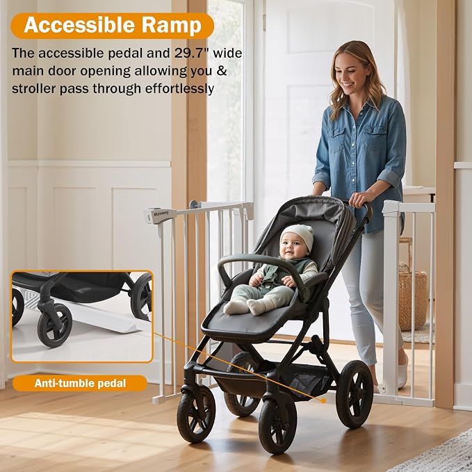 Mumeasy 29.7-43" Baby Gate, Adjustable Safety Gate for Stairs & Doorways | No drill installation, auto close door, one hand operation, adjustable width, for dogs pets babies toddlers