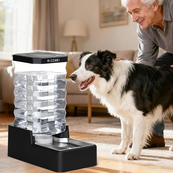 RIZZARI 10L Filtered Gravity Water Bowl Dispenser for Dogs - Dog Bowls | Dishwasher Safe Bowl,Triple-Layer Filtration,Cleaner Everyday Hydration,Large Dog Water Supply,Long-Lasting Freshness,