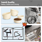 Ceramic Elevated Dog Bowl Set - Raised Double Feeding Bowls with Metal Stand - Pet Dishes for Medium and Large Dogs - 5.8 Cups - 47.3 fl oz - Beige