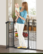 34" Tall Baby Gate No Drilling, Auto Close Dog Gate Indoor, Black | for Doorways & Stairs, Pressure Mounted 29"-45" Wide Pet Gate, Easy Walk Through Stair Gate for Baby & Pet Stroller Friendly