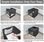 Foldable Cat Litter Box with Lid, Enclosed Potty, Large Top Entry Anti-Splashing Toilet, Easy to Clean Including Litter Scoop and 2-in-1 Cleaning Brush (Black)