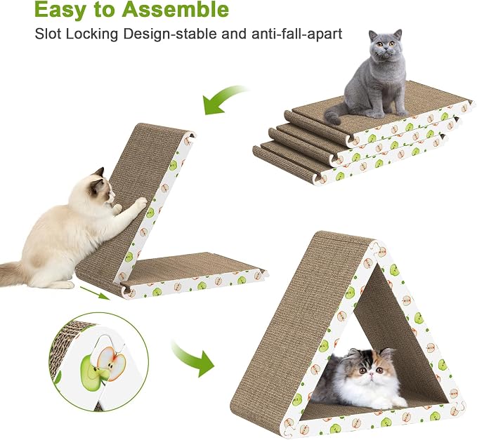 Triangle Cat Scratcher, Cat Scratching Board for Indoor Cats, 6 Usable Sides Cardboard Cat Scratcher with Catnip, Corrugate Cardboard Cat Scratching with Premium Scratch Textures Design